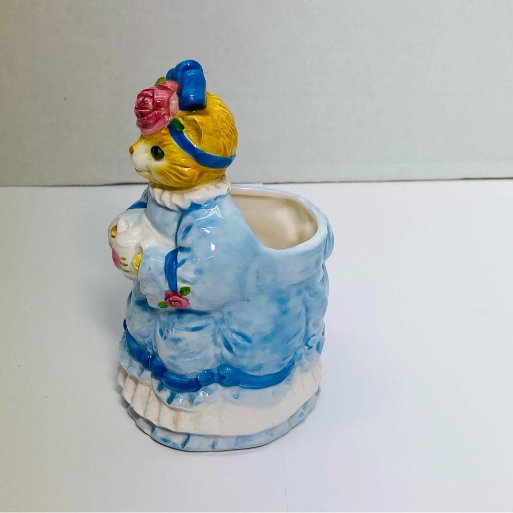 Otagiri Vintage Cat holding Teapot Utensil Holder Vase Planter EK Brownd Japan